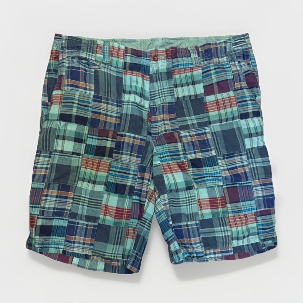 Cremieux Men's Patchwork Plaid Cotton Casual Shorts Button Pockets Flat Front 38